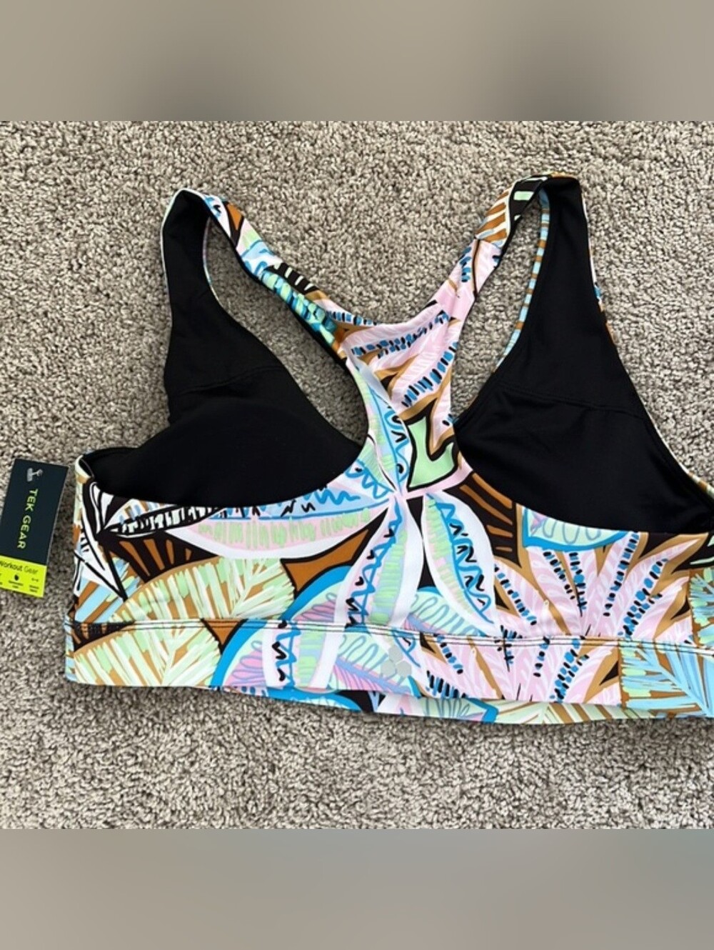 NWT TEK GEAR V Neck Racerback Tropical Print Sports Bra XL